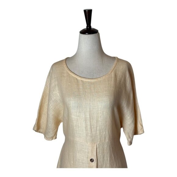 Worlds Apart Dress Women‎ Medium Orange Peach Linen Button Skirt Maxi Lagenlook - Picture 3 of 10